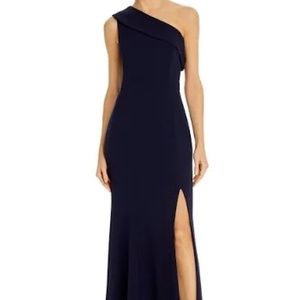 Aqua Navy One Shoulder Gown